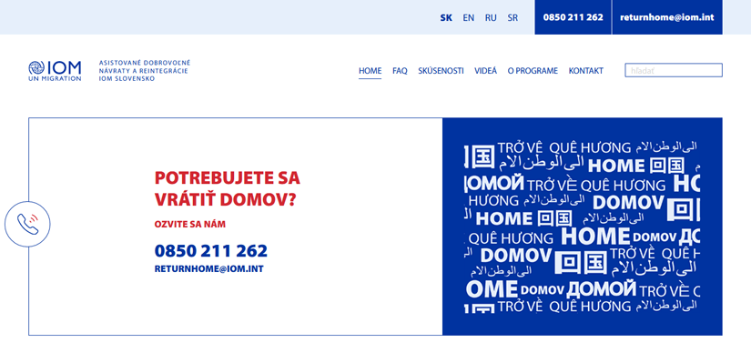 IOM - Obrazovka homepage webovej stránky programu AVRR