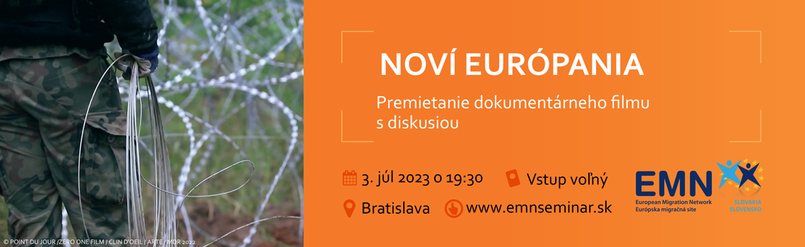 Banner - Premietanie filmu a diskusný večer Vzdelávacieho semináru EMN o migrácii 2023: Noví Európania