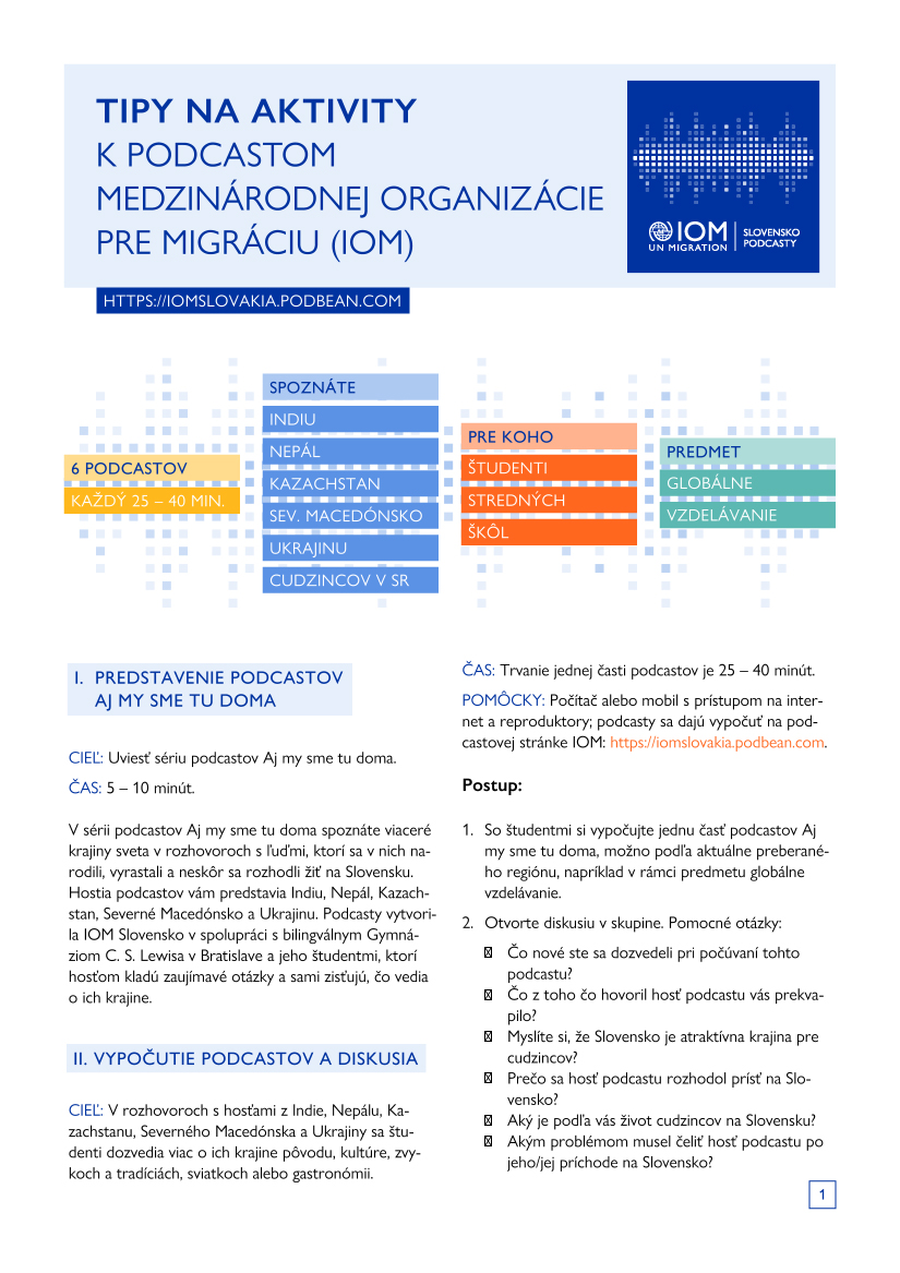 IOM - Vzdelávacie materiály o migrácii - Sprievodné aktivity k podcastom IOM Slovensko