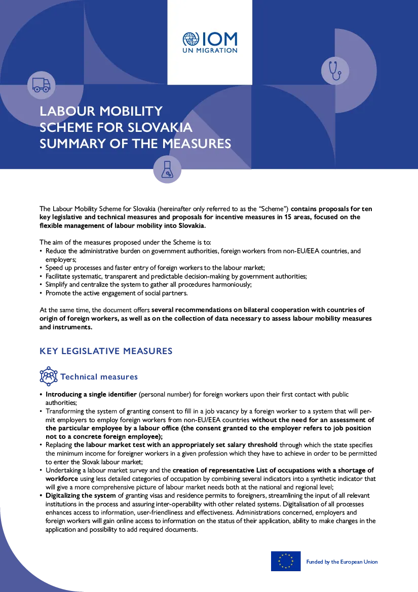 Cover – Labour Mobility Scheme for Slovakia – Summary of the Measures
