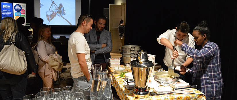 MIC IOM - Photo from tasting of the Mantu specialty during the discussion evening We Are Also At Home Here in October 2018 at Maly Berlin in Trnava